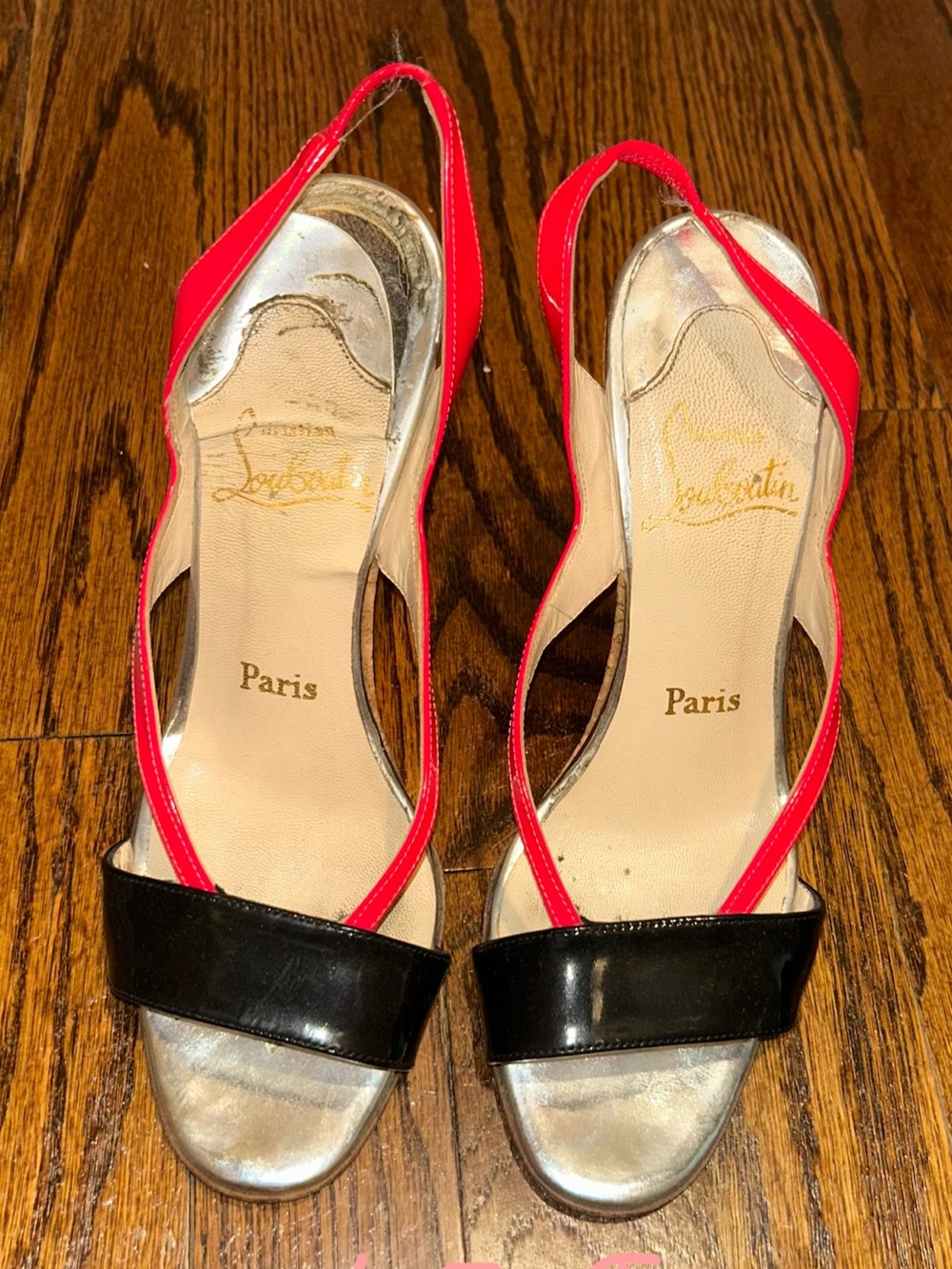 Christian Louboutin Red and Black Slingback Heels